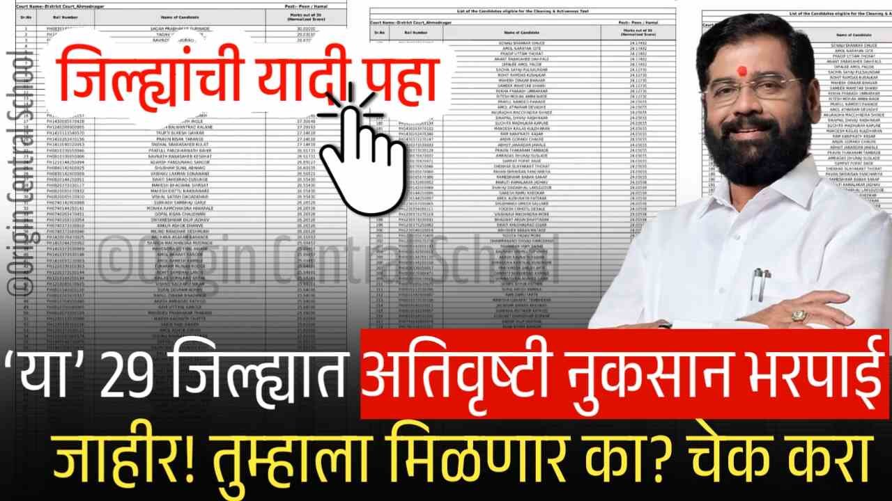 अतिवृष्टी नुकसान भरपाई: ‘या’ 29 जिल्ह्यात जाहीर! यादी चेक करा Ativrushti Nuksan Bharpai List